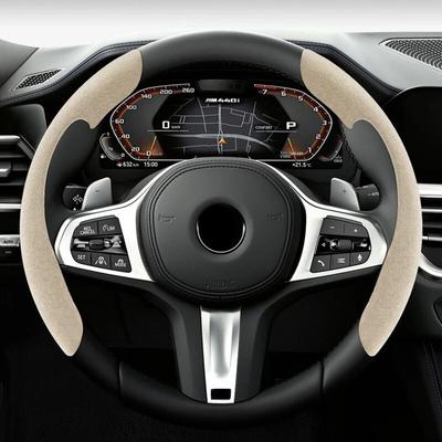 Suede Car Steering Wheel Cover 38cm 15inch Fur Material Universal Steer Wheel Booster Cover Anti-skid Accessories