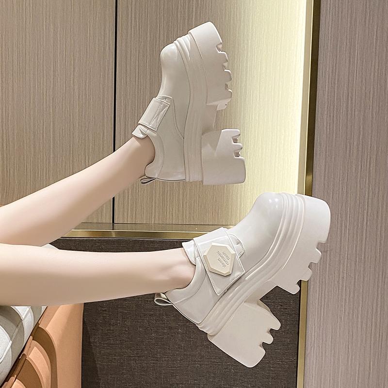 Fashion 10cm Synthetic Leather Comfy Platform Wedge Pumps Chunky Sneaker High Brand Spring Autumn Casual Shoe British Style Chunky Shoes