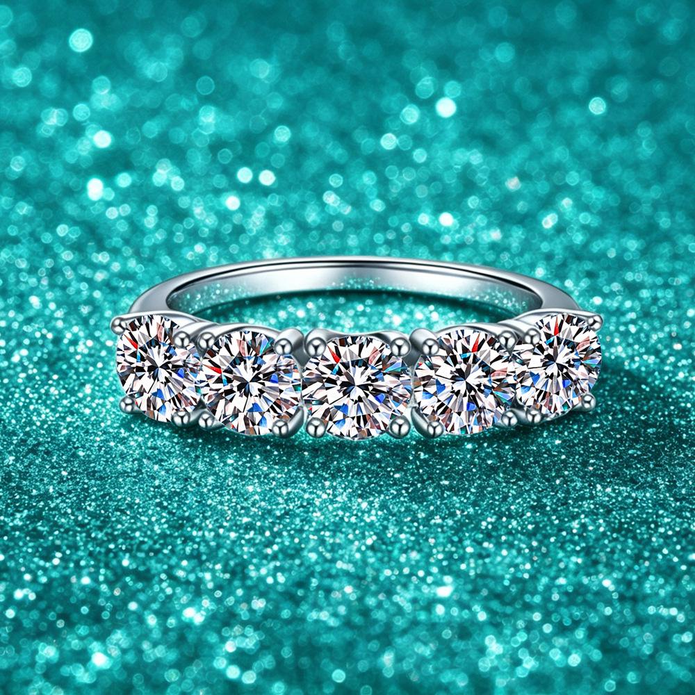 925 Sterling Silver Moissanite Princess Five-Star Stackable Women's Ring