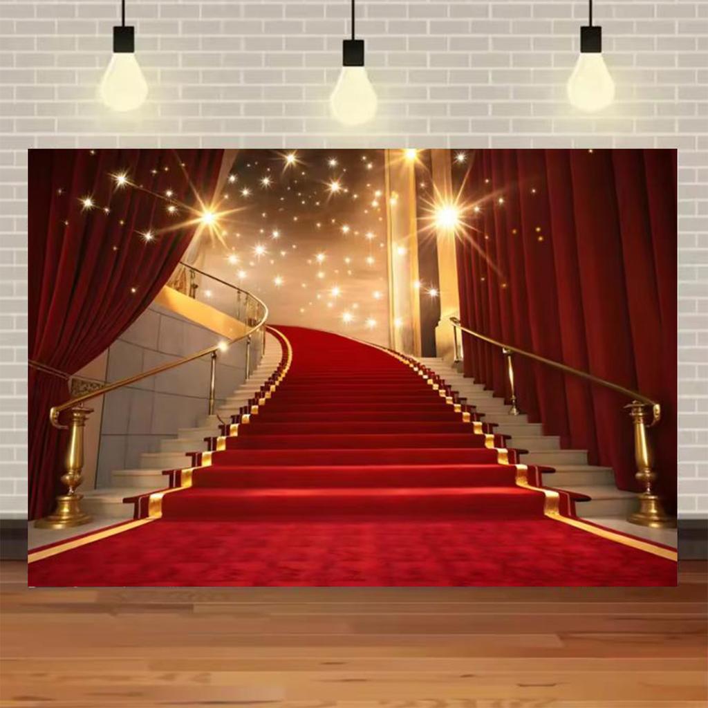 Fondo Fotografico Tappeto Rosso di Hollywood, Tema Uscita Film e Premio Oscar, Fondo Fotografico Focalizzato sull'Oro, Decorazioni per Eventi e Palchi