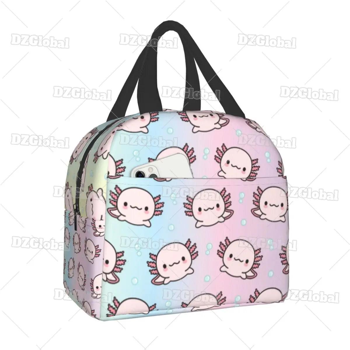 

Мила ізольована сумка для ланчу з аксолотлем для школи, офісу, мультяшна саламандра, тварина, портативний термокулер, ланч-бокс, для жінок, дітей 22x20x13CM бежевий