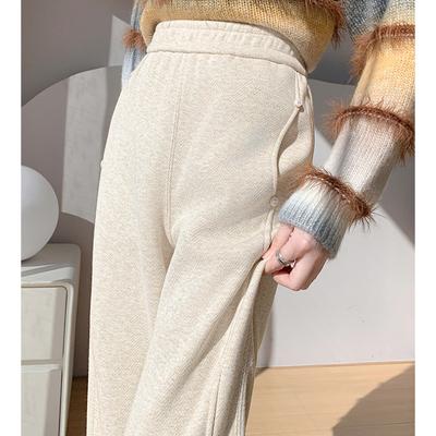 Fischgrät Verdickte Fleecegefütterte Hose für Damen Winter Neu Hochtailliert Slim Gerades Bein Petite Wolle Weitbeinige Hose