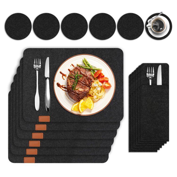 

Placemats and Coaster Set of 6 Washable Felt Place Mats with Coasters and Cutlery Bags Heat Resistant Dining Table Mats 6Pcs Each чёрный