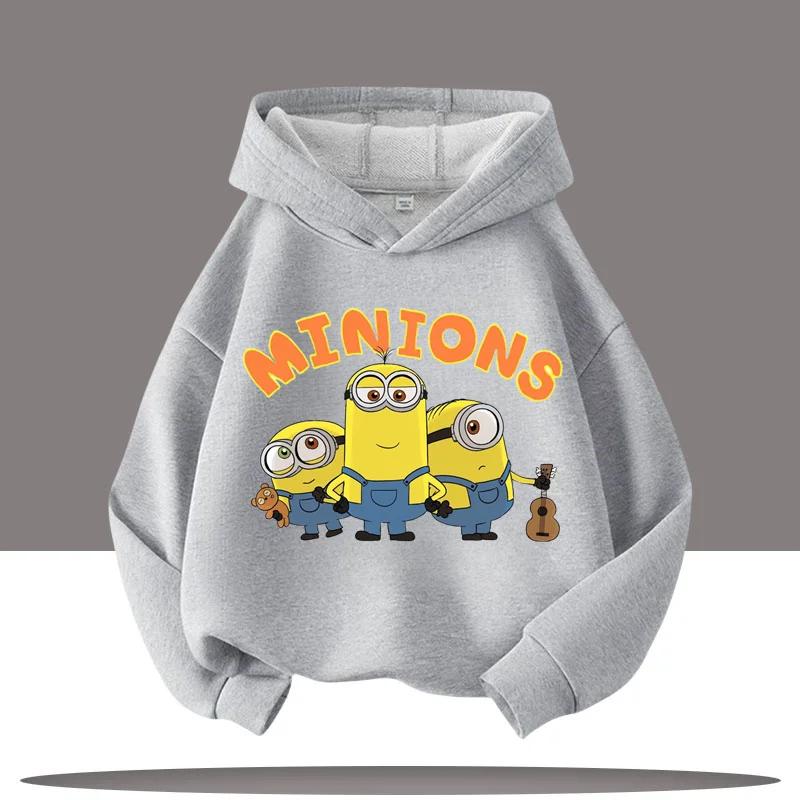 Children's Hooded Sweatshirt for Boys, Girls' Casual Top, The Kid from Dad's Gang, Minions Cartoon Print, Fall/winter Clothing
