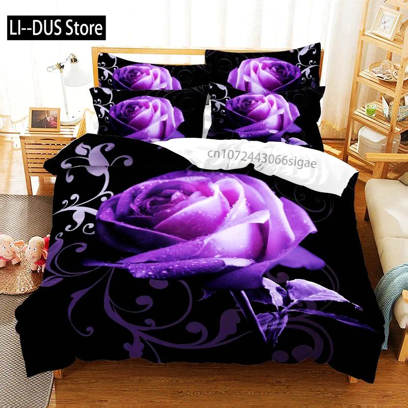 Purple Bedding Set Duvet Cover Bed Quilt Pillow Case 3D Comforter Lavender Butterfly Double Full King Queen Twin Single 2/3PCS