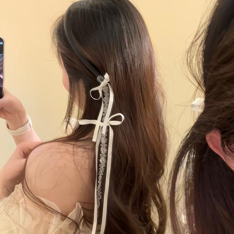 Stoff Glas Schleife Streamer Fransen Stirnband Damen Einfaches Einzigartiges Design Stirnband Mode Temperament Haaraccessoires Kopfschmuck