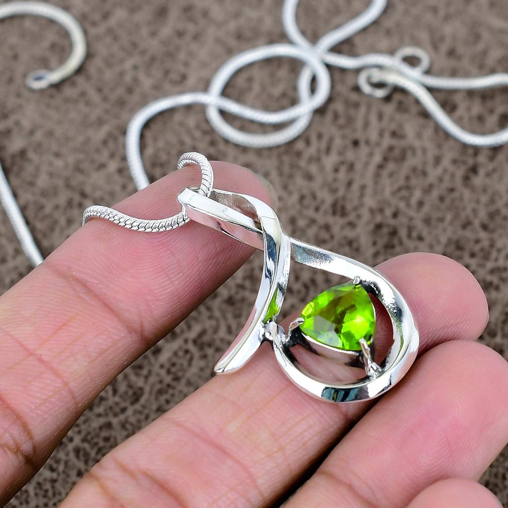 Peridot Gemstone Handmade 925 Sterling Silver Jewelry Pendant 1.65" KKG-570