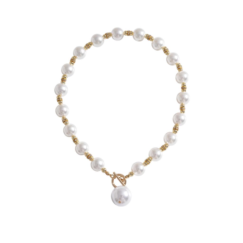 European American Retro Pearl Beaded Diamond‑Set OT Buckle Necklace Niche High‑Grade Simple Versatile Collarbone Trend Jewelry