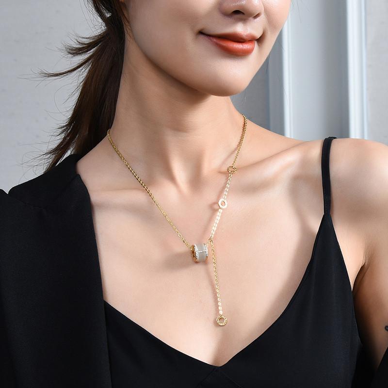 Pendant Stylish Geometric Necklace For Women Crafted From Titanium Steel With Cats Stone Eye
