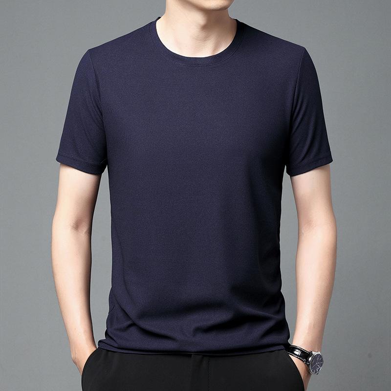 2024 Новая летняя вафельная футболка с круглым вырезом и короткими рукавами для мужчин, топ с короткими рукавами XXXL темно-синий