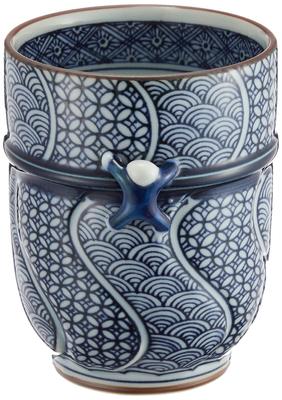 Hamada Hasami Ware Takayama Ceramic Tea Cup Large Ground Pattern Weave 211171 Blue