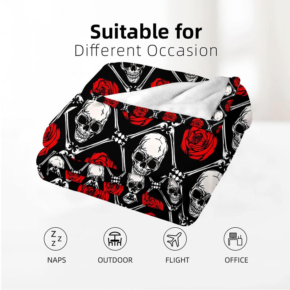 Skull Rose Lattice Anime Cartoon Flannel Blanket Soft Warm Throw for Bedroom Sofa Car Kids Holiday Gift
