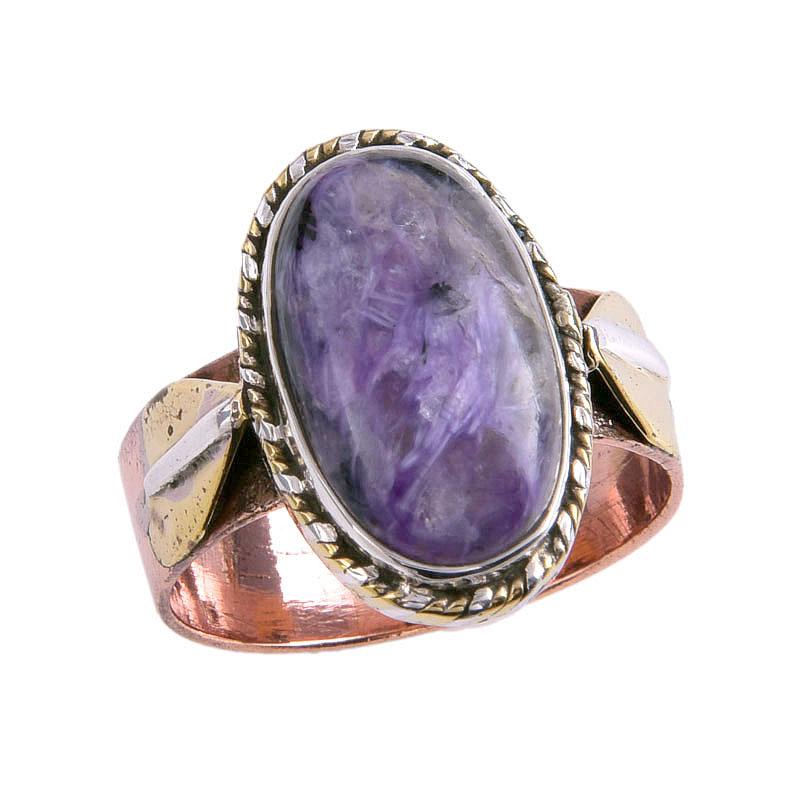 Natural Charoite Gemstone Two Tone 925 Sterling Silver Jewelry Ring Size 10 c7U50