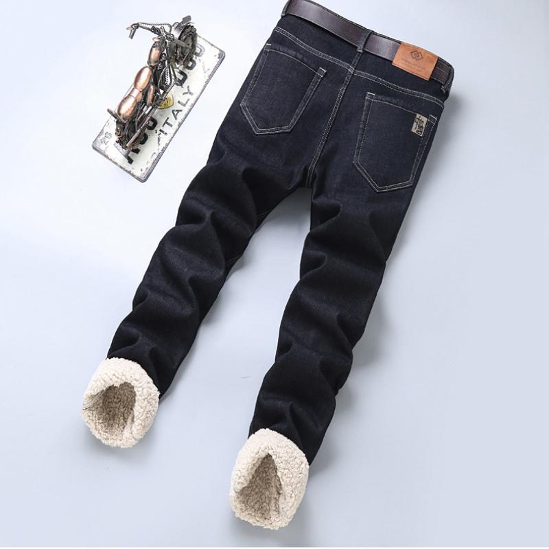 Padded Thickened Lamb Wool Jeans Men's Models Loose Straight Trousers New Cotton Elastic Autumn and Winter Warm Business Models Jeans