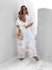 Costume décontracté en coton et lin d'été européen-américain 2026: Ensemble deux pièces de plage pour femme Pantalon large imprimé