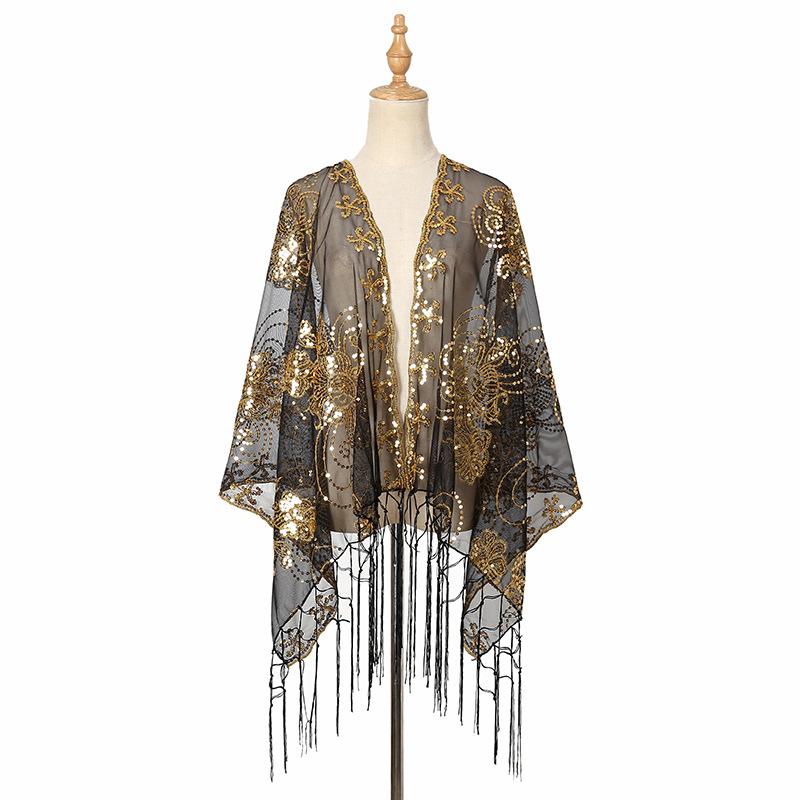 New Sequined Peacock Tassel Embroidered Long Scarf for Women  Fashionable and Versatile National Style Shawl Thin Silk Scarf