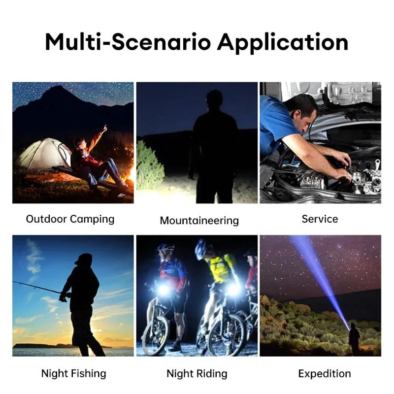 5 Modes USB Rechargeable LED Flashlight Powerful Zoom Torch with COB Side Lights Outdoor Emergency Lantern Camping Portable Lamp