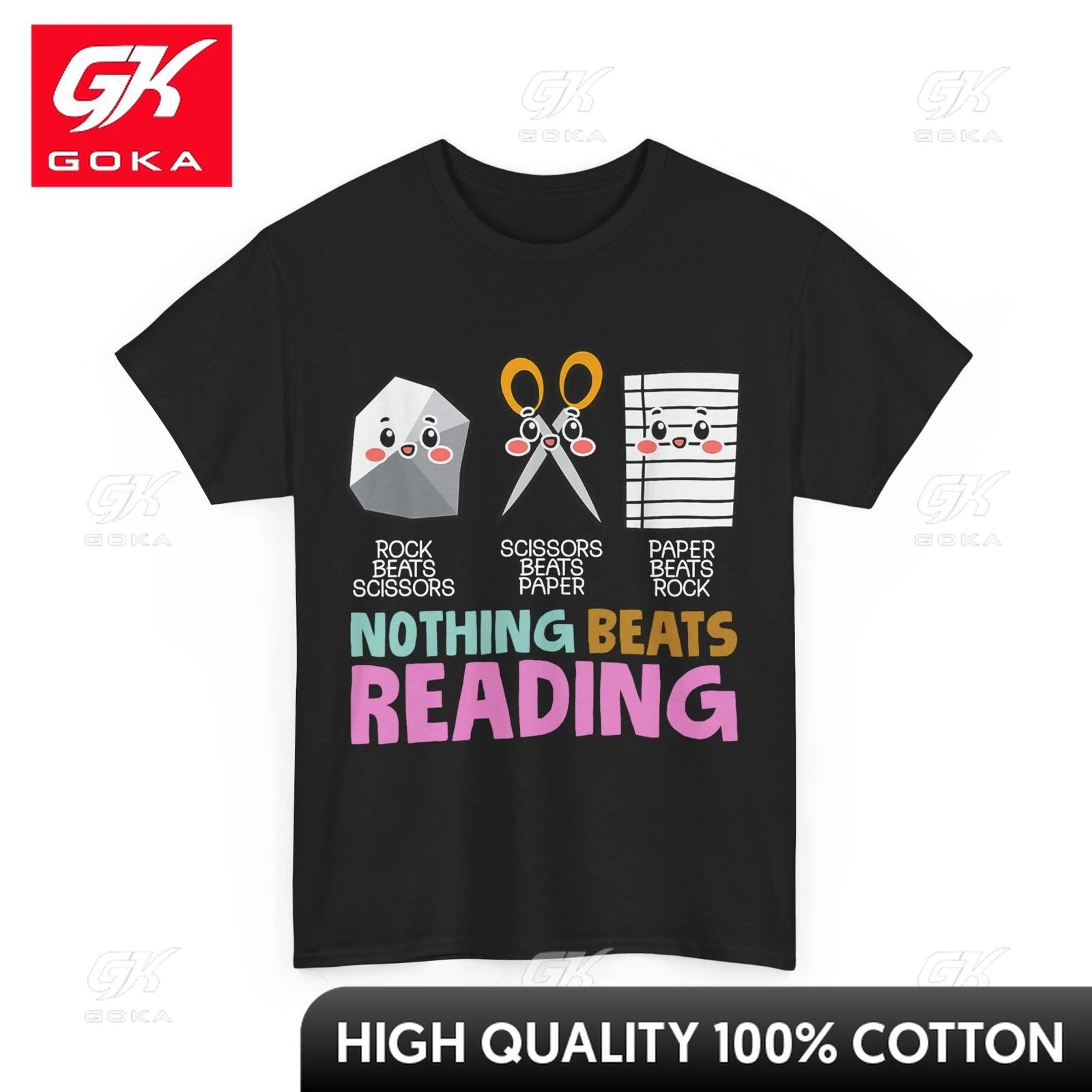 Nothing Beats Reading Books Reader Shirt Book Librarian Rock Creative Short Sleeves Cotton Fabric Graphic Top Streetwear Style S
