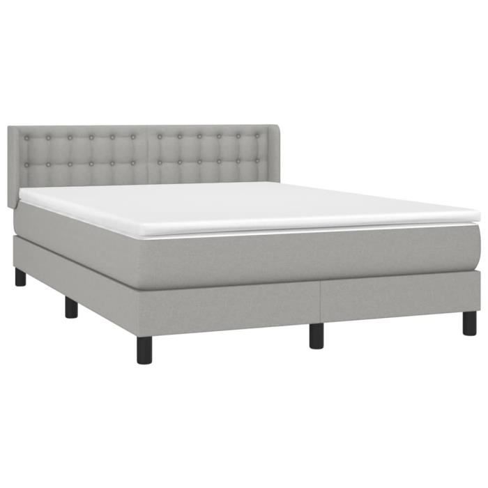 3130025 vidaXL Lit à sommier tapissier avec matelas Gris clair 140x190cm Tissu