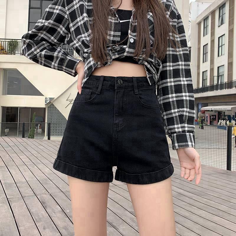 Women's High Waist Denim Shorts - Loose A-Line, Rolled Hem, Summer 2021, Korean Style Trend