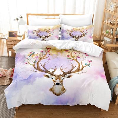 Elch Bettbezug Set 3D Druck Cartoon Elch Bunt Hintergrund Blumen Blätter King Size Für Kinder Jungen Mädchen Polyester Bettwäscheset