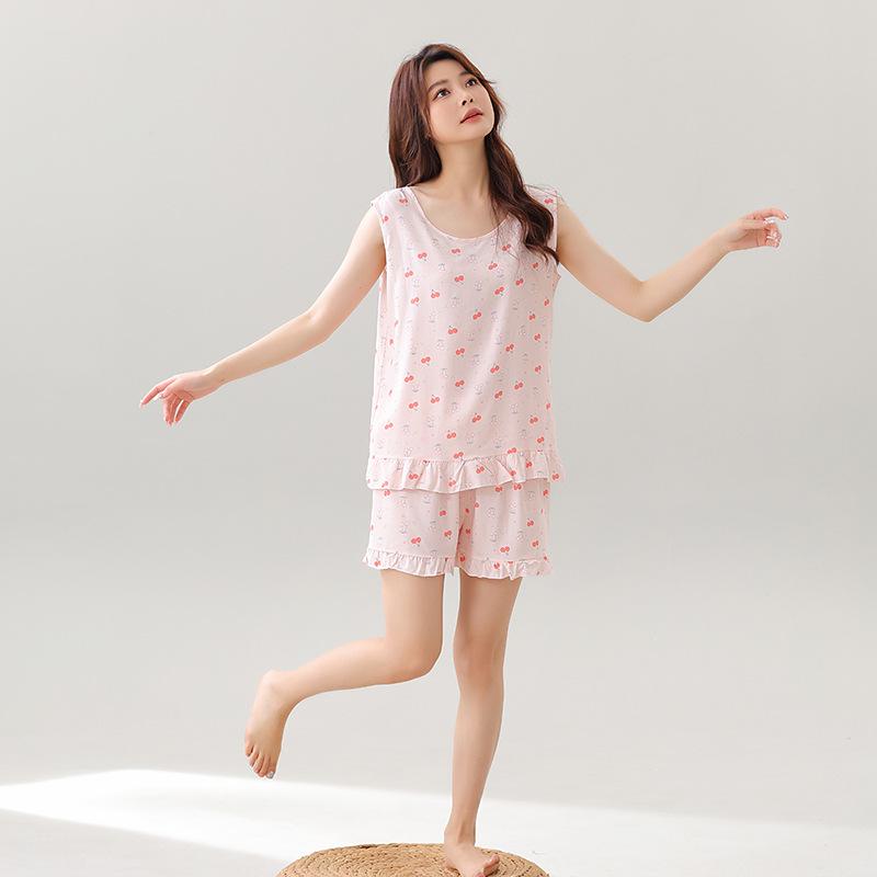 

Stylish Cotton Pajama Set for Moms: Loose Sleeveless Top & Shorts, Perfect for Middle-Aged and Elderly Women XXXL (130-150 jin)