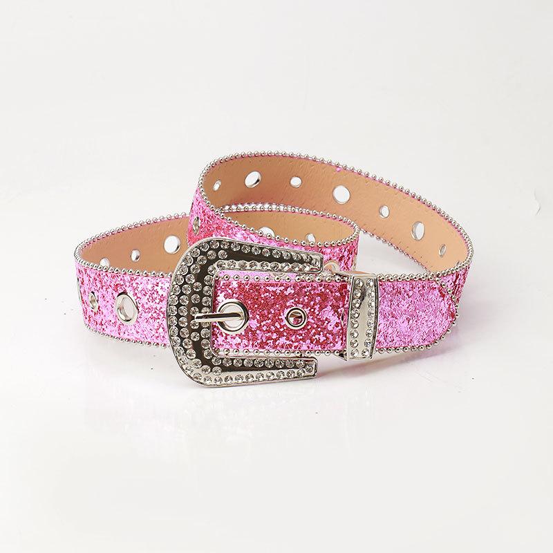 European and American punk bling sequined belt, women's trend ins feng shui diamond versatile jeans hollow belt women