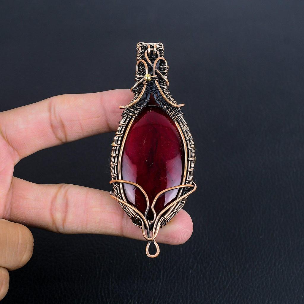 Red Flash Labradorite Pendant, 999 Copper Wire Wrapped Jewelry, Gemstone Jewelry Pendant, Handmade Wedding Gift Jewelry