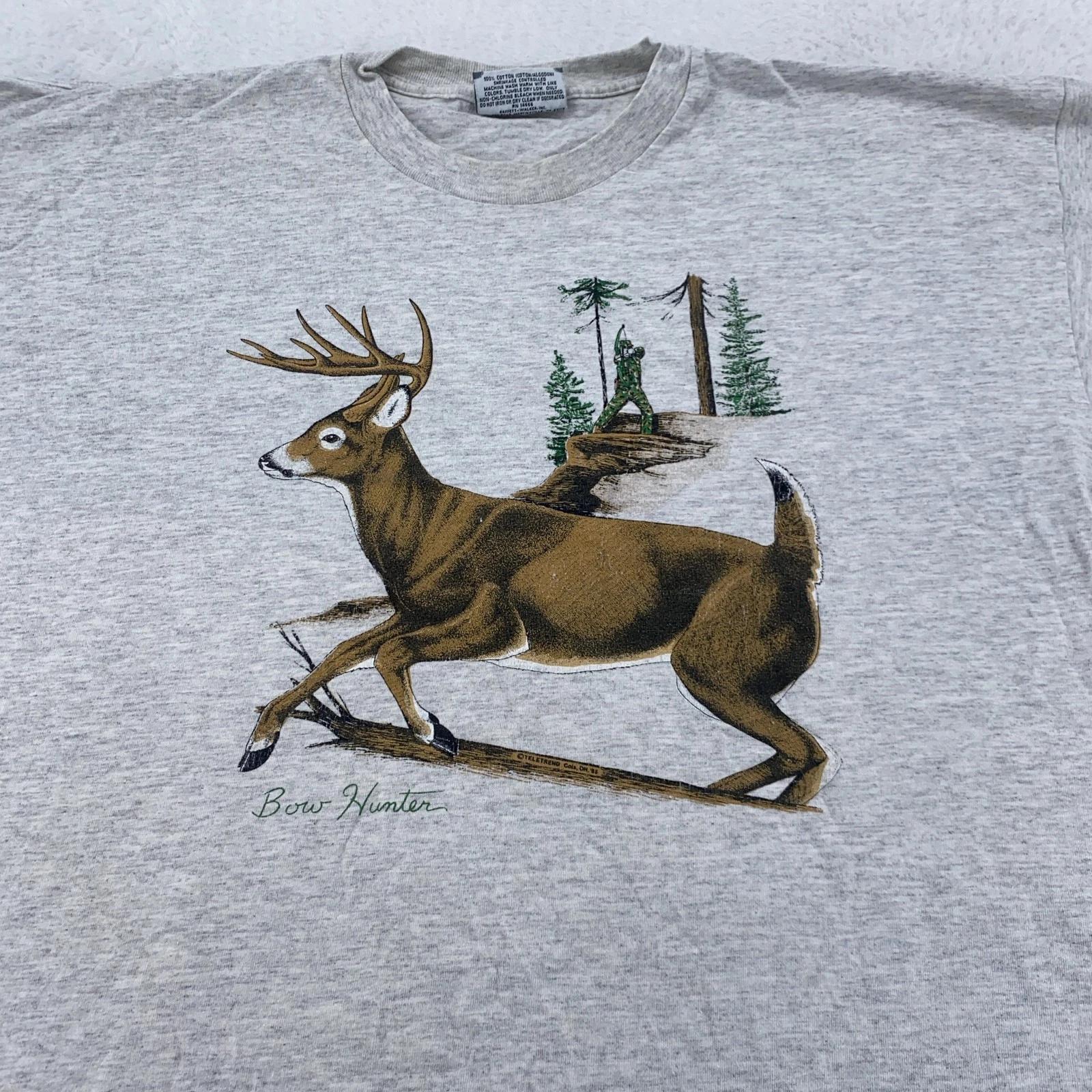 

Vintage Bow Hunter Shirt Mens XL Gray Lee Deer Graphic Outdoors Made USA 90s 4XL