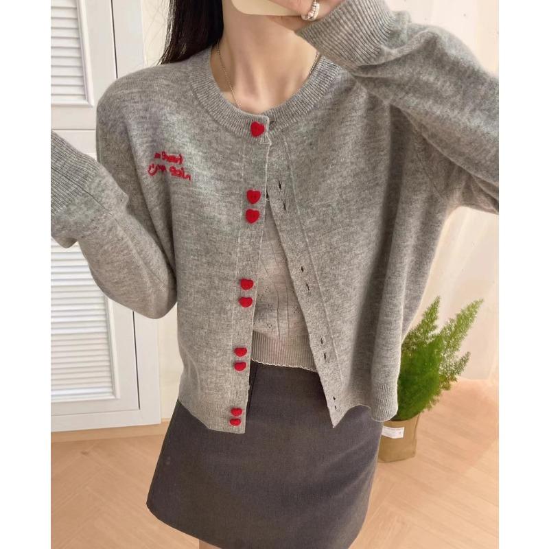 Winter new casual versatile crew neck single-breasted loose knitted cardigan sweater women