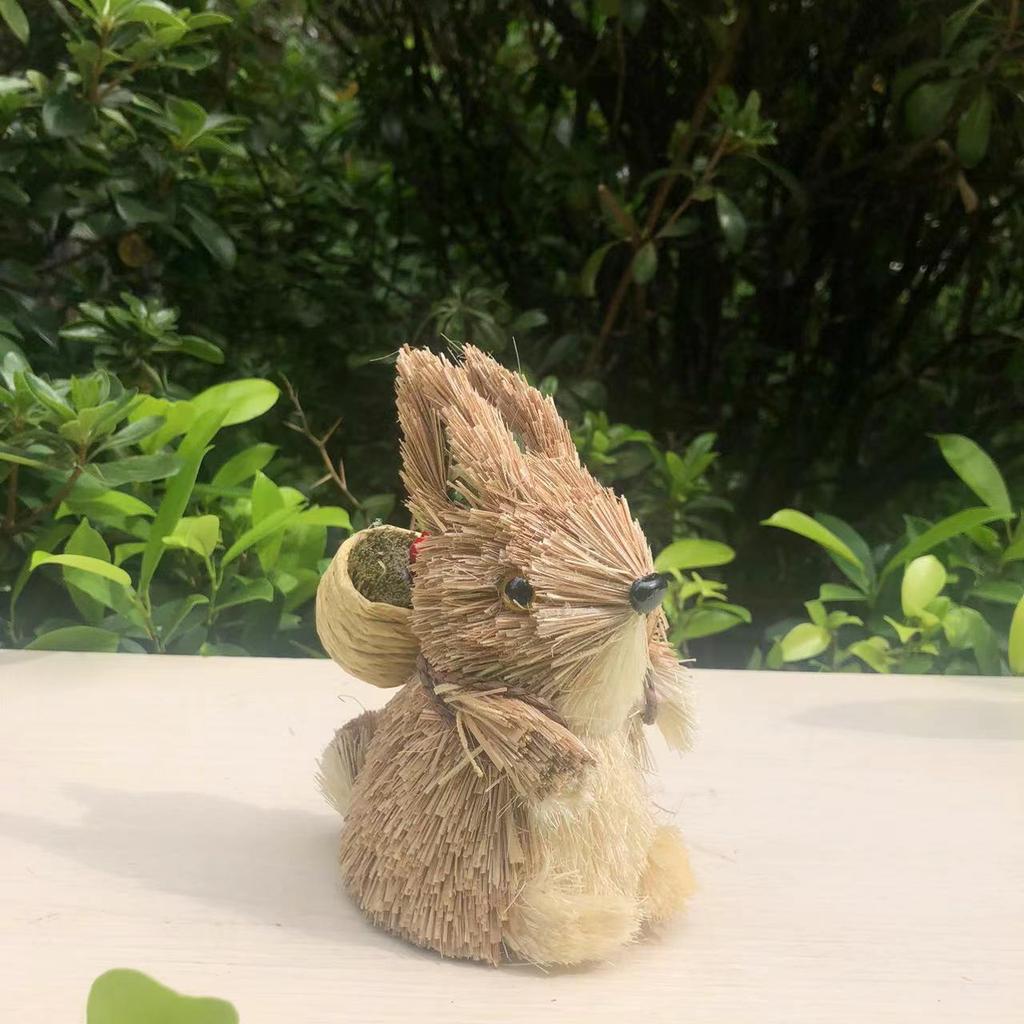 Easter Rabbit Decoration Straw Rabbit Ornament Creative Artificial Bunny Figure 25cm Home Holiday Cute with Flower Wreath
