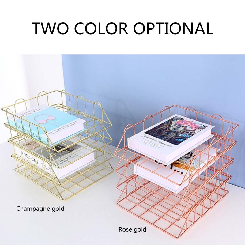Modern Stackable Letter Tray Desktop Organizer Under Desk Hanging Organizer Metal Paper Tray for Women Men Student Staff