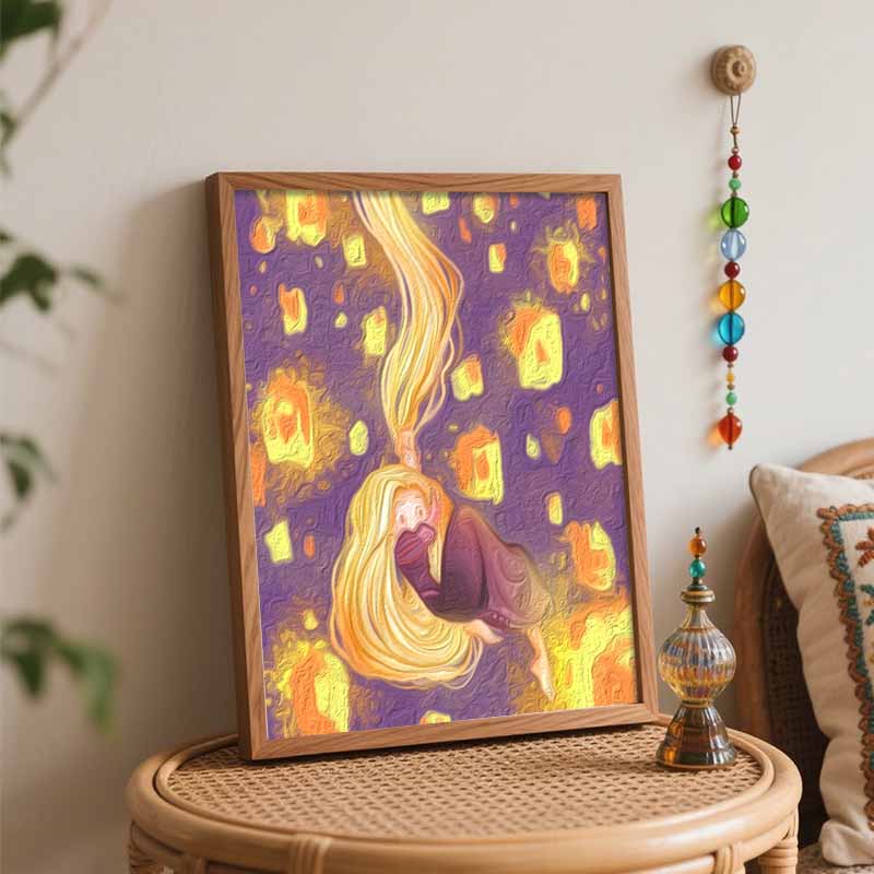 Disney Rapunzel Oil Painting Art Tangled Floating Lanterns Handmade Diy Painting Home Decoration Gift