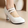 Zarif Kadın Beyaz Yüksek Topuklu Mary Janes Ayakkabılar Moda Siyah Topuklu Parti Düğün Ofis Ayakkabıları Kadın Elbise Pompaları Büyük Numara 45