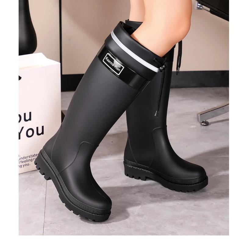Kadın Yağmur Çizmeleri Moda Orta Baldır Kauçuk Galoş Kışlık Sıcak Pamuklu Yağmur Çizmeleri Kadınlar İçin Su Geçirmez Bahçe Botları Botas Lluvia