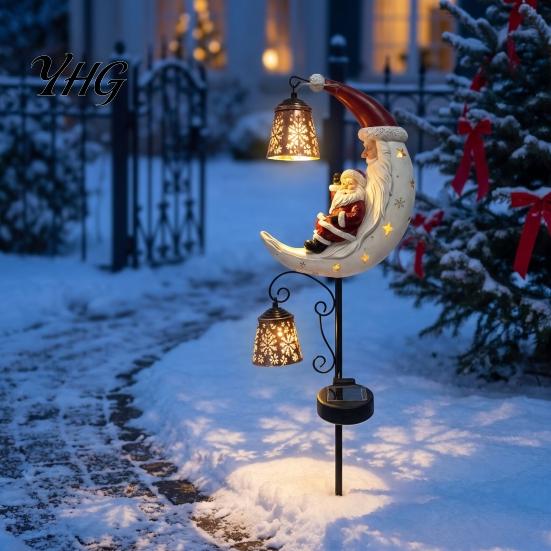 Solar Powered Path Light Santa Moon Garden Stake Light, Claus Lamp with Stake, Holiday Decorative for Outdoor Yard Lawn Patio Decor