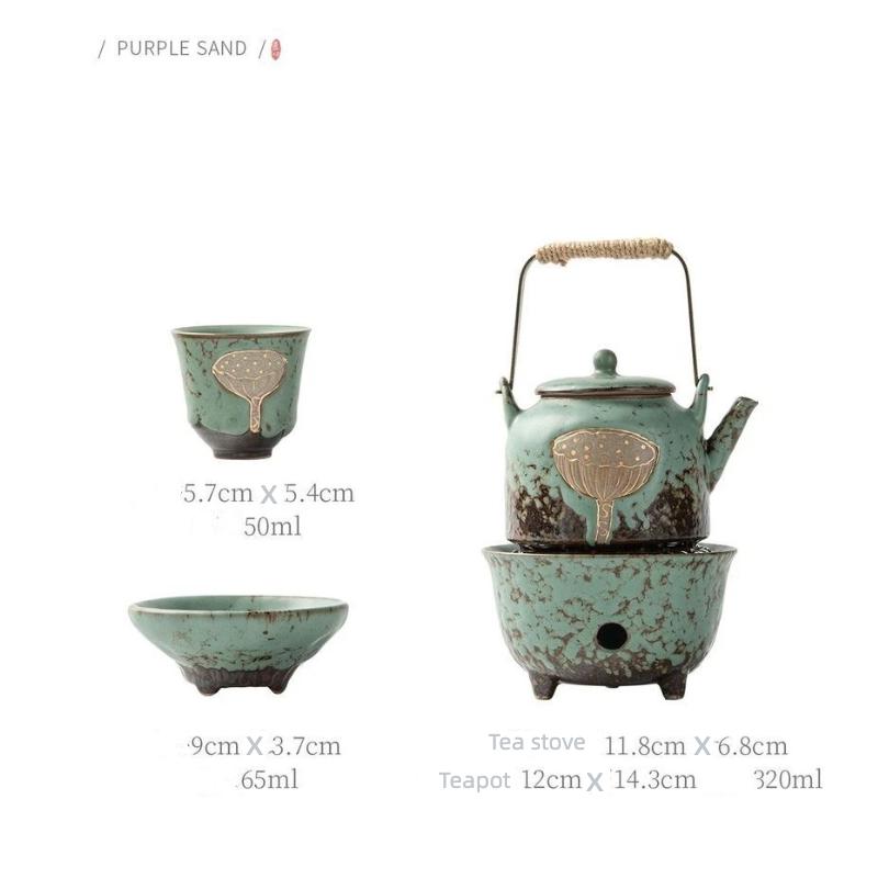 Vintage Kiln-Glazed Ceramic Lotus Pod Teapot Set, Chinese Gongfu Tea Set for Home & Tea Ceremony
