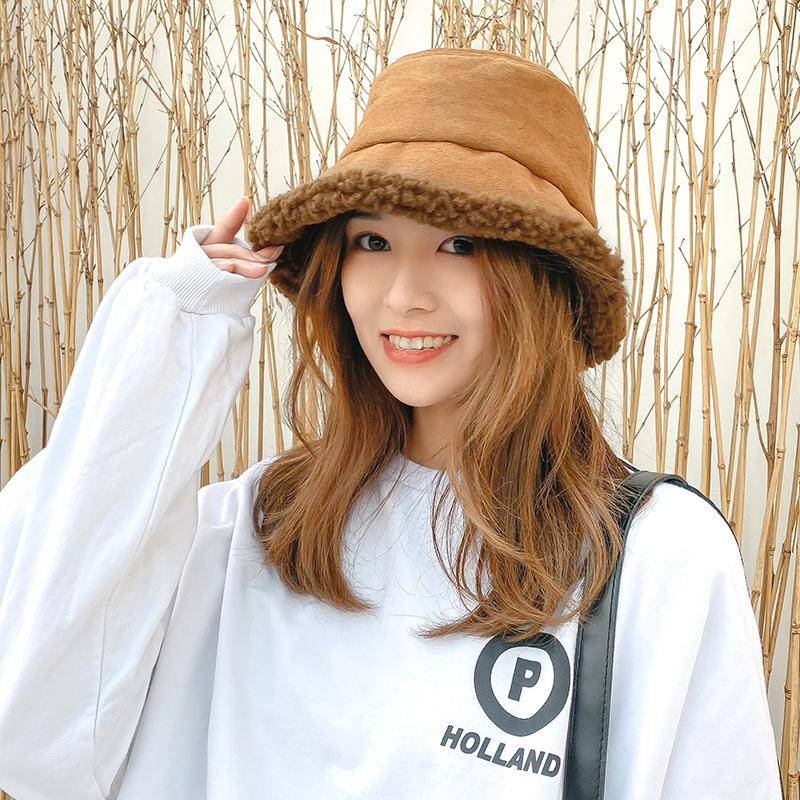 

Шапка-бини из овечьей шерсти, новая модная корейская версия, универсальная студенческая замшевая шляпа-котелок для мужчин, утолщенная теплая для путешествий осенью и зимой M（56-58cm）