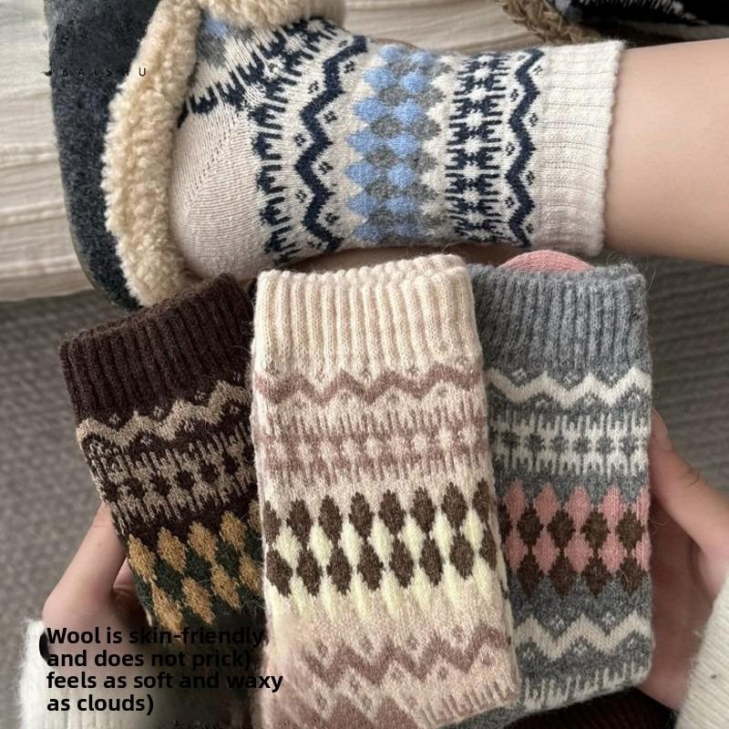 Kinder Dicke und Warme Fel Island Karomuster Wollsocken, Kälteschutz und Vielseitige Mutterschaftssocken für Damen