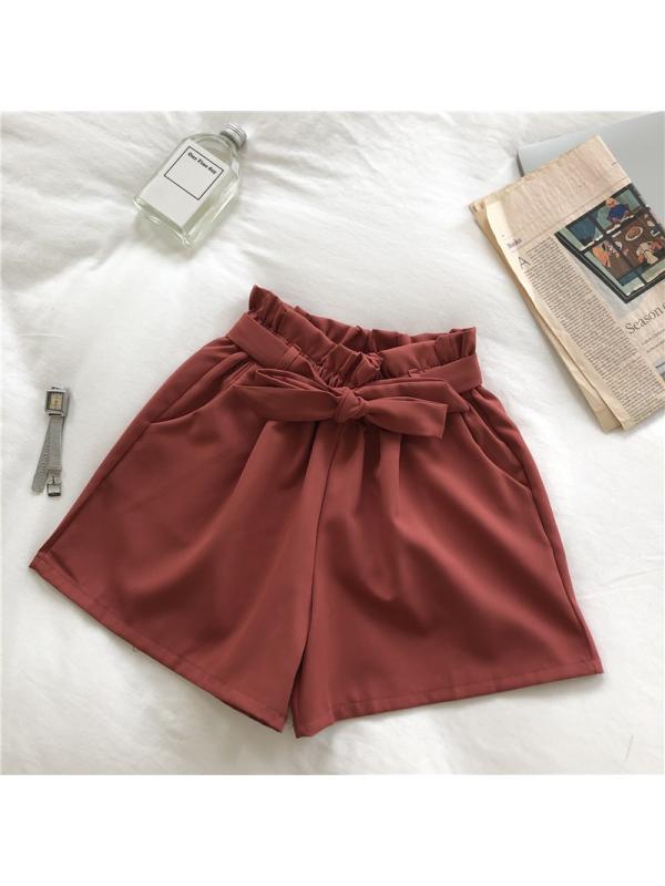 

Женские повседневные свободные шорты с широкими штанинами с высокой талией и галстуком-бабочкой красный