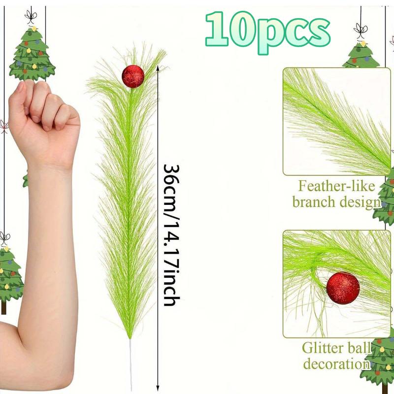 10Pcs Christmas Tree Decorations Picks With Red Ball Xmas Artificial Stems Christmas Home Wreath Craft Decoration Supplies