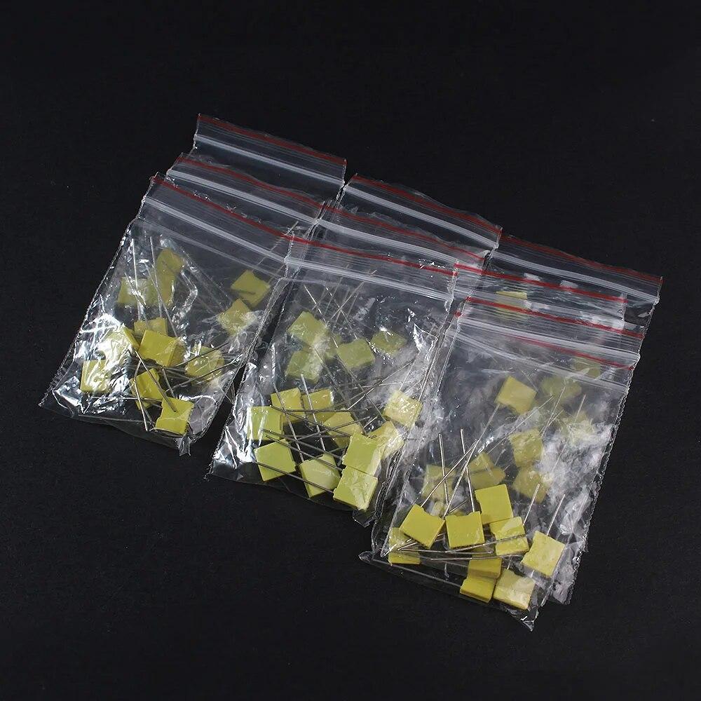 50PCS Polypropylen-Kondensator 100V Polypropylen-Sicherheits-Kunststofffolien-Korrekturkondensator-Kit 1nF ~ 0,47uF 102J 103J 473J 224J474J