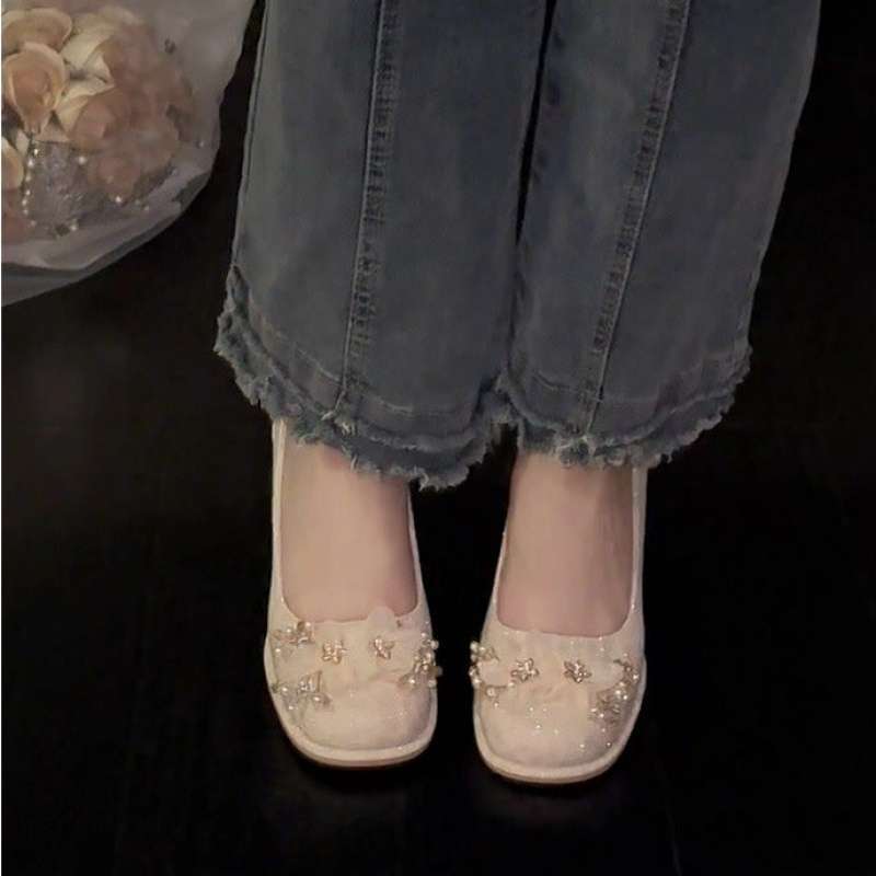 

Round head thick heel high heels female evening fairy new Chinese style with cheongsam wedding shoes bride shoes Mary Jane women s shoes 34