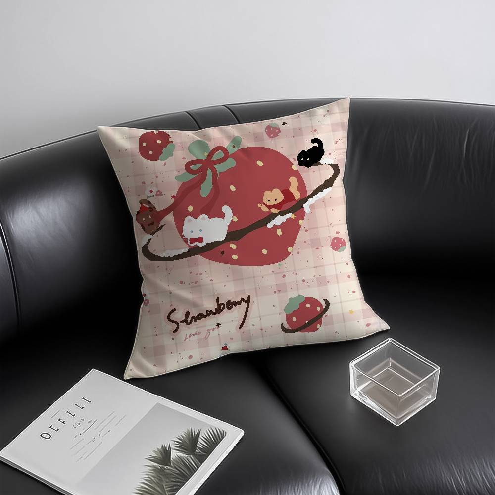 Cute Strawberry Print Pillow Case Anti-dustmite Invisible Zipper Sofa Bed