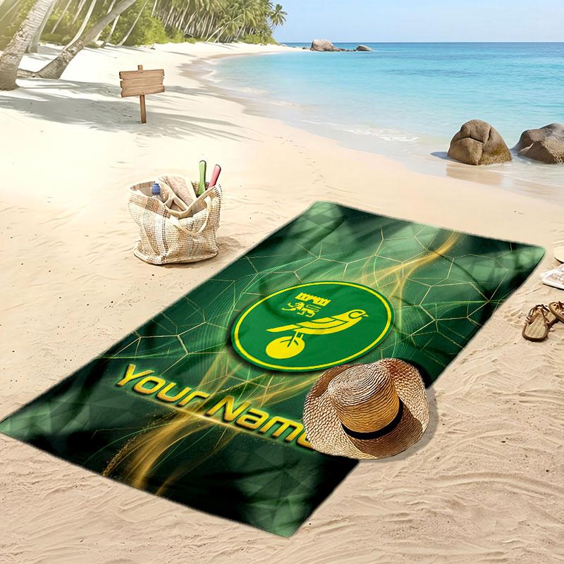 Norwich City Personalized Printed Beach Towel Soccer Logo Support Custom Name Text Absorbent Towel For Sport Travel Special Gift