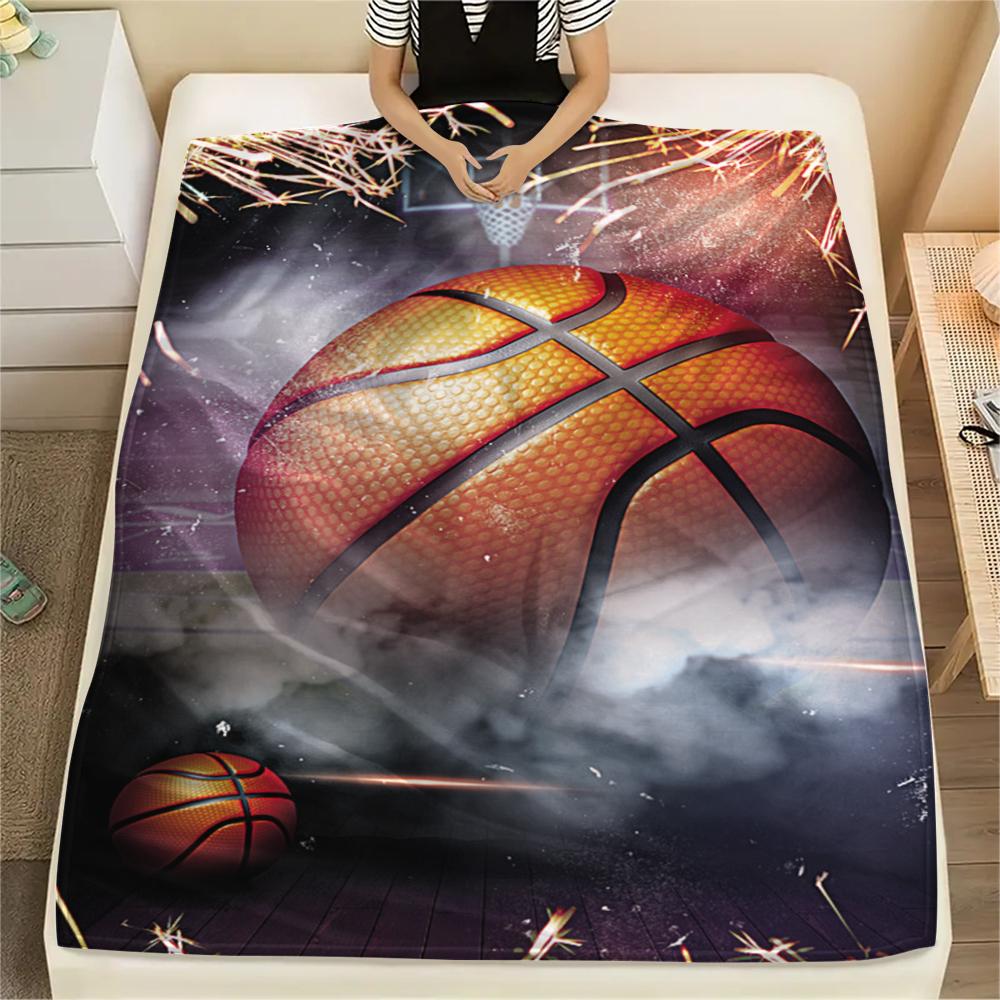 1Pc Basketball Soccer Print Flannel Blanket, High Quality Comfortable for All Seasons, Home Decor, Warmth and Comfort, Perfect for Christmas Gifts