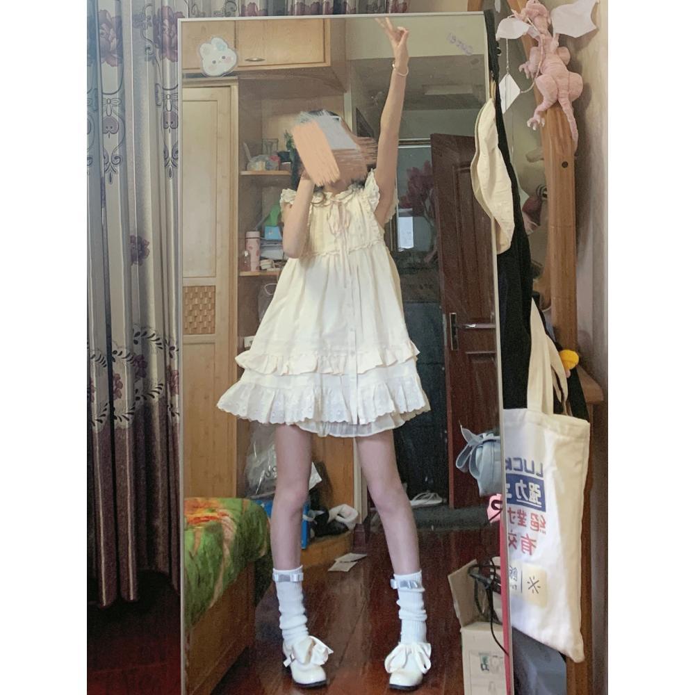 Sweet Little Fly Sleeve Dress Women's Small A-word Skirt Summer New Girl Fungus Edge Thin Skirt