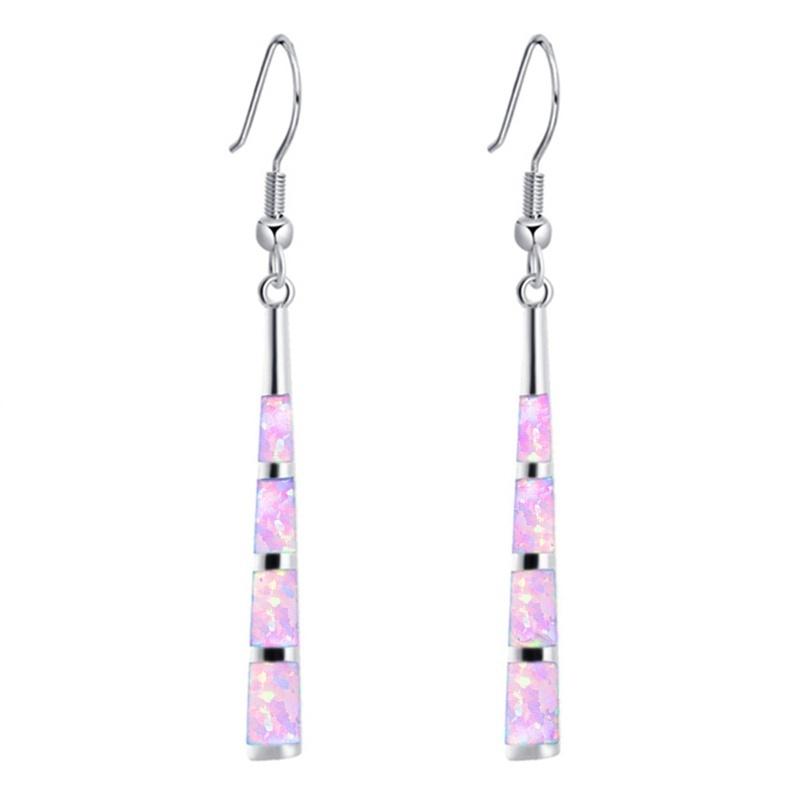 Classic Tassel Striped Blue Fire Opal Long Drop Earrings for Women Engagement Wedding Party Jewelry Gifts Drop Shipping