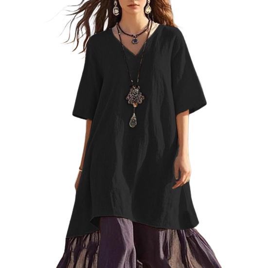 

Женское свободное платье в стиле бохо-пэчворк с V-образным вырезом и коротким рукавом, летнее пляжное платье для отдыха S чёрный