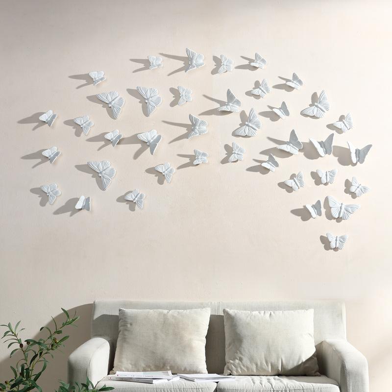 Stile Nordico Delicato Bellissimo Bianco Ceramica Farfalle Soggiorno Hotel Parete di Sfondo Pendente Farfalla Decorazione per la Casa WWO66